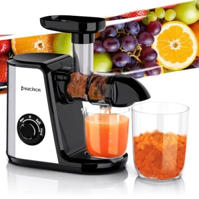 Bild av Muchen kallpressande slowjuicemaskin kall citruspress för frukt och grönsaker, BPA fri, med dubbel kopp borste, anti blockeringsfunktion, raffinerad design i rostfritt stål