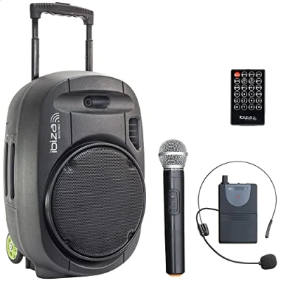 Bild av PORT12VHF MKII IBIZA 12&quot;/700W MAX bärbar högtalare med 2 mikrofoner (VHF), fjärrkontroll och tillbehörsväska Bluetooth, USB, SD 5 7 timmars autonomi