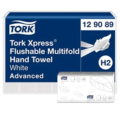 Bild av Tork Xpress soft multifold pappershanddukar med snabb upplösning 129089 H2 Advanced vikbara handdukar för handduksdispenser absorberande och rivningsbeständiga, 2 lagigt, vitt 21 x 200