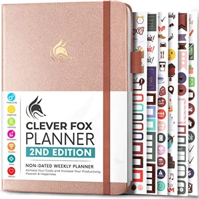 Bild av Clever Fox planerare 2:a upplagan färgglad vecko och månatlig målplanerare, tidshantering produktivitetsorganisatör, odaterad, A5 (roséguld)