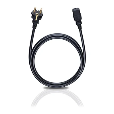 Bild av Oehlbach Powercord C13/150 strömkabel med Schuko kontakt och kall enhetskoppling VDE testad, mycket flexibel, utmärkt kontaktsäkerhet 1,5 m svart