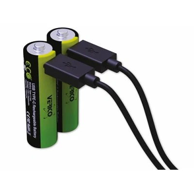 Bild av VERICO LoopEnergy AA 2550, Mignon, uppladdningsbart USB C batteri 1,5 V 2550 mWh (1 700 mAh) Li Ion batteri, snabbladdning via anslutning i ca 2 timmar, pack AA, 1 kabel A till x