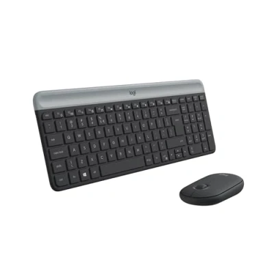 Bild av Logitech MK470 Slim Combo, set med trådlöst tangentbord och mus, 2,4 GHz anslutning via nano USB mottagare, 10 m räckvidd, 18 månaders batteritid, PC/bärbar dator, nederländsk QWERTY layout, svart