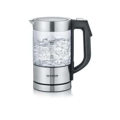 Bild av SEVERIN Digital Mini Glass Kettle, kompakt vattenkokare med temperaturval, kalkfilter, glas/borstat rostfritt stål/svart, WK 3458