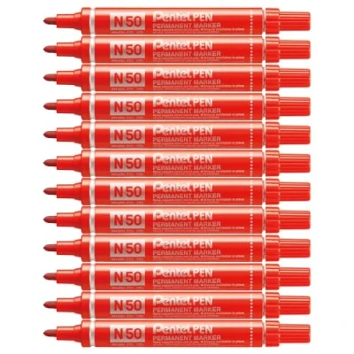 Bild av Pentel N50 permanent märkpenna kulspets 1,5 2 mm linje röd ref B [förpackning med 12]