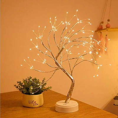 Bild av XhuangTech Bonsai trädlampa för bordsskiva med 108 LED koppartrådslampor, batteri/USB driven gör det själv konstgjord sovrum, skrivbord, julfest, dekorationslampor (varmvit)