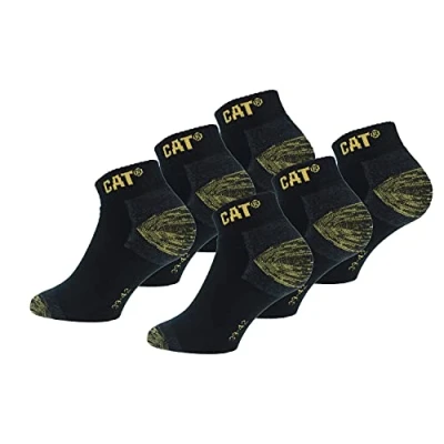 Bild av Caterpillar Premium Work Sneaker 6 par herr Strumpor för säkerhetsskor Dubbel förstärkning på tå och häl Utmärkt kvalitet bomullsfrottygarn (Svart, 35 38)
