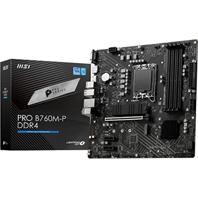 Bild av MSI PRO B760M P DDR4 moderkort, Micro ATX Stöder Intel 12:e och 13:e generationens kärnprocessorer, LGA 1700 Memory Boost 4800+MHz/OC, PCIe 4.0 x16 kortplats, M.2 Gen4 kortplatser, olika