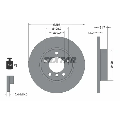 Bild av TEXTAR PRO 92055503 Disque de frein 286 12 05/06 120 plein revêtu sans boulon fix roue, moyeu roue BMW: 3 Coupe, Berline, Cabriolet