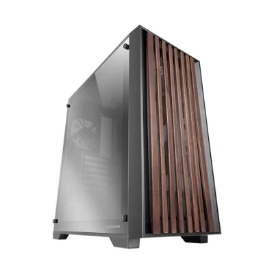Bild av Mars Gaming MC WOOD, ATX PC Chassi, Främre Panel i Trä, Sidofönster Förkromat Glas, 120mm FDB Fläkt, Vätskekylning upp till 360mm, Dubbelkammardesign, Kabelhantering, Mid Tower, Svart