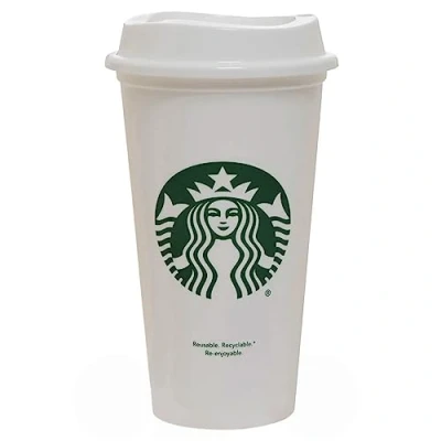 Bild av Starbucks vit återanvändbar plast resemugg/kopp/tumlare grande medium, 16 oz 473 ml
