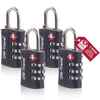 Bild av OW Travel TSA Godkänd Kombinationslås (Svart 4 pack) 3 siffrig kod Lås Säkerhet Ryggsäck Hänglås Resväska, lås, resväska Gymskåp,