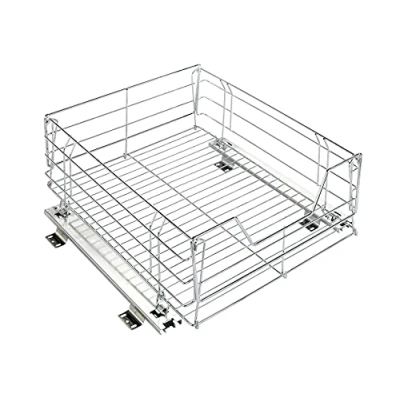 Bild av Maximex Skåputdrag Maxi, förvaringskorg med skensystem för extra lagringsutrymme, förvaring och organisation i hela hushållet, 50 x 23 40 cm, förkromat stål, glänsande silver, 5911207, Large