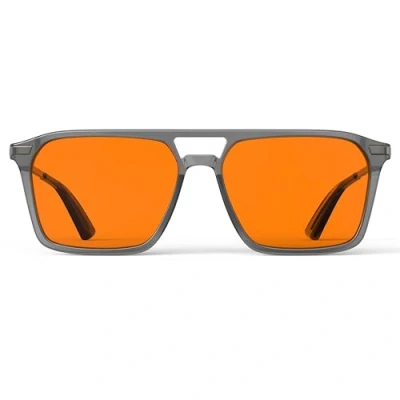 Bild av Goiteia 100 % orange blå ljusskyddsglasögon bärnstensfärgade spelglasögon för bättre sömn fjädergångjärn komfort, Nightfall ram transparent grå, M