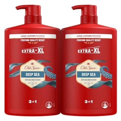 Bild av Old Spice Deep Sea Gel &amp; Shampoo för män, 3 i 1: hår, ansikte och kropp, 2 000 ml. Exceptionell fräsch hållbar doft