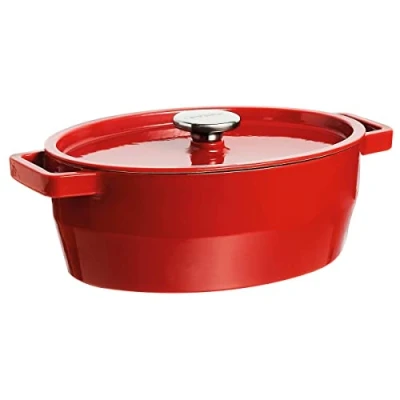 Bild av Pyrex 33 cm Slow Cook emaljerat gjutjärn oval gryta, rostfritt stål, röd, 5,8 L
