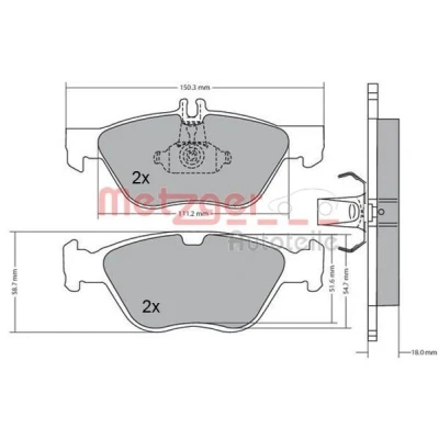 Bild av METZGER 1170065 Jeu de plaquettes frein Essieu avant contact signal d&#039;usure exclu avec tôle anti bruit MERCEDES BENZ: Classe E Berline