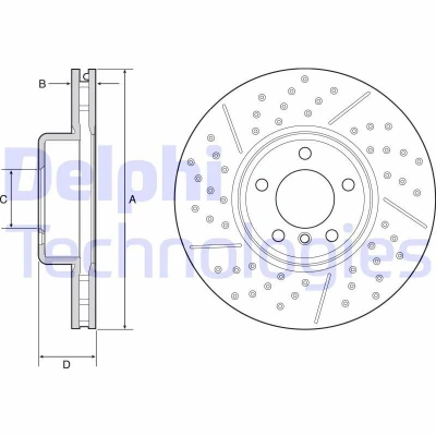 Bild av DELPHI BG9234C Disque de frein 340 30 5 ventilé, fendu/perforé revêtu à haute teneur en carbone sans roulement roue, bague ABS BMW: 1 3 portes