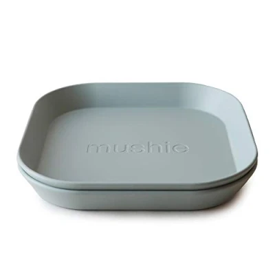 Bild av mushie barn fyrkantiga middagstallrikar Set med 2 BPA fri diskmaskin och mikrovågsugn Elegant lätt att hålla Tillverkad i Danmark Sage