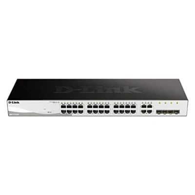 Bild av D Link DGS 1210 28/E hanterad gigabit omkopplare (24 portar, varav 48 x 10/100/1 000 Mbit/s 4 SFP/kombo fack) endast EU nätsladd