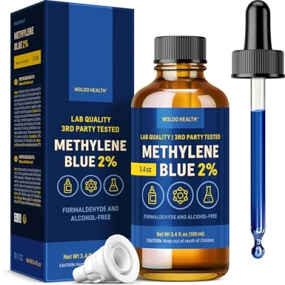 Bild av Metylenblå 2 % farmakvalitet med pipett 100 ml formaldehydfri, alkoholfri, ljusskyddad, laboratorierenhet