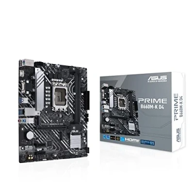 Bild av ASUS PRIME B660M K D4 spelmoderkortsuttag Intel LGA 1700 (Intel B660, mATX, DDR4 minne, PCIe 4.0, 2x M.2, Lighting Control)