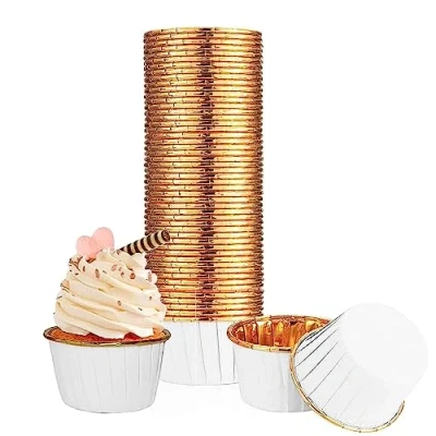 Bild av DQZSY 100 stycken cupcake muffinsformar av aluminiumfolie, papper, fodral, engångsbakmuggar för födelsedag, bröllop, julfest, fester, muffinsform