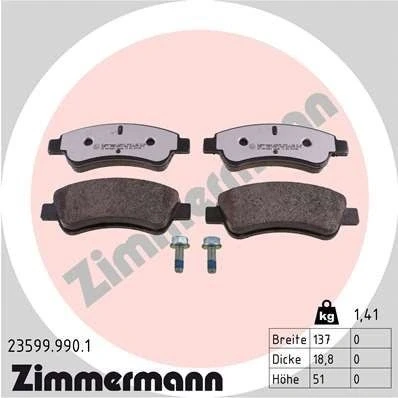 Bild av ZIMMERMANN 23599.990.1 Jeu de plaquettes frein avec vis/boulons la photo correspond au contenu livraison CITROËN: C3 Picasso, II