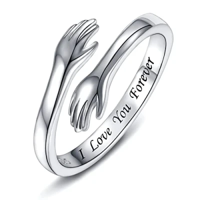 Bild av Omfamnande ring I 925 sterlingsilver för kvinnor, Love You Forever ingraverad, present till mamma, syster eller vän, smycke med öppna händer som symboliserar vänskap och kärlek, Sterlingsilver,