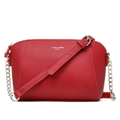 Bild av David Jones Dam Liten Axelremsväska Kvinnor Axelväska PU Läder Crossbody Messengerväska Kedja Kuvertväska Handväska Mode Elegant Röd