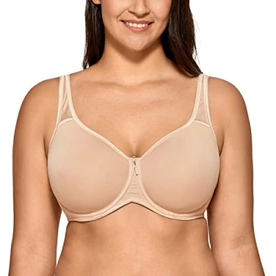 Bild av DELIMIRA T shirt Dam Full Täckning Plus Size Sömlös Vadderad Bygel bh Beige 85C