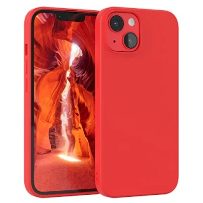 Bild av EAZY CASE Silikonfodral för iPhone 14 Mjukt stötsäkert mobilskal skyddsfodral med kameraskydd Tunt Premium TPU Telefonstötfångare i Röd