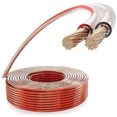 Bild av Poppstar Högtalarkabel 30m 2x2,5 mm² innerledare av massiv koppar OFC 99,99%, mantel transoarent PVC) för stereoanläggningar och högtalare