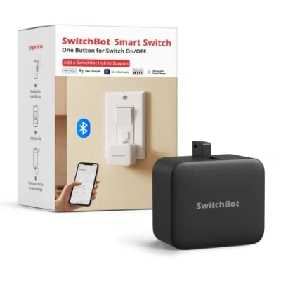 Bild av SwitchBot Smart Switch Toggle Gör omkopplare intelligent, app och timerkontroll, lägg till Hub Mini för att göra den kompatibel med Alexa, Google Home IFTTT (svart)