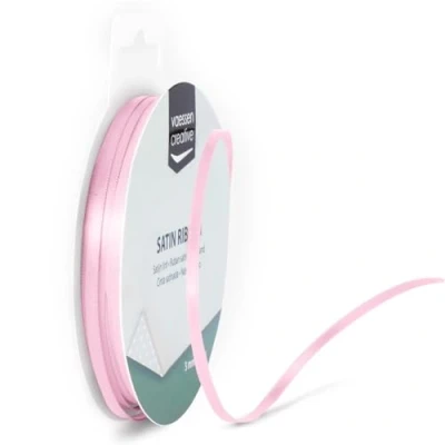 Bild av Vaessen Creative 301002 0006 satinband rosa, 3 mm x 10 meter, rosettband, dekorband, presentband och tygband för bröllop, dop födelsedagspresenter,