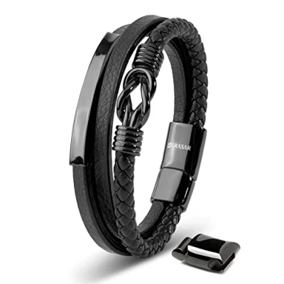 Bild av SERASAR Läderarmband för Män 20cm Flätat Svart Armband Pojkarmband Hanarmband Smyckepresentidé Jubileumspresenter Present till Make, Pojkvän