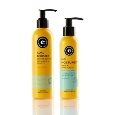 Bild av COCUNAT Curly Method Perfect Curls in 2 steps Moisturizer Leave + Curl Booster Moisturises, Nourishes, Strengthens, Eliminates Frizz and Detangles 250ml+150ml
