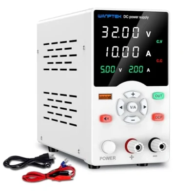 Bild av Laboratorienätaggregat 30V 10A, variabel strömförsörjning med justerbar knapp, DC OCP skydd/utgångsknapp / 18W USB snabbladdning/mute läge 4 siffrig LED display