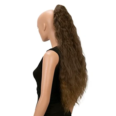 Bild av CAISHA by 70 cm Extra Lång Voluminös Vågig Klämma I Hårstycket Flätad Hästsvans Värmebeständig Syntetfiber Brun Mix H705