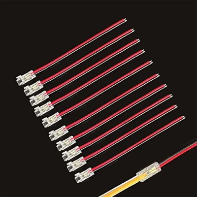 Bild av COB LED remskontakter, 2 stifts 10 st remsa till trådkontakt luckfri lödfri anslutning snabbklickkontakt för 5 mm 8 lampor (5 mm, en kontakt + 15 cm kabel)