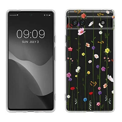 Bild av kwmobile Klart fodral kompatibelt med Google Pixel 6a telefonfodral mjukt TPU vildblommor vinstockar flerfärgad/transparent