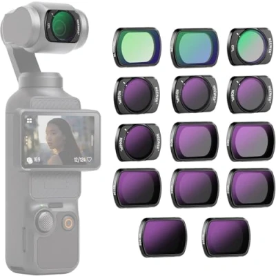Bild av NEEWER Magnetiska filter ND+CPL+effekter för DJI OSMO Pocket 3, 14 st HD CPL ND8 ND16 ND32 ND64 ND128 ND256 ND1000 ND8/PL ND16/PL ND32/PL ND64/PL svart spridning 1/4 fototillbehör