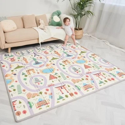 Bild av lekmatta för bebisar 180x200x1,5cm XXL vändbar skumgolvsmatta Bärbar småbarn motorisk matta sensorisk utveckling