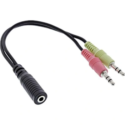 Bild av InLine 99312I Ljudheadset adapterkabel, 2 x 3,5 mm jackkontakt till jack 4 pol. CTIA, 0,15 m