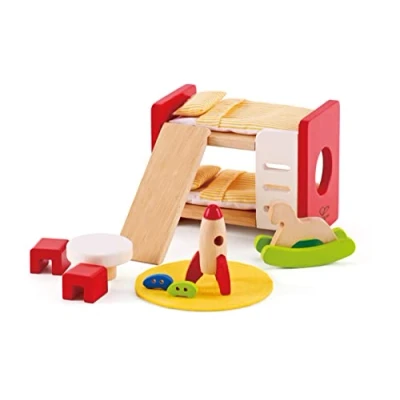 Bild av Hape Children’s Room, Highly Detailed Kid’s Room Doll House Furniture Set Including Bunk Beds, Table, Chairs and Rocket Ship