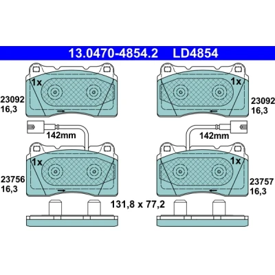 Bild av ATE Ceramic 13.0470 4854.2 Jeu de plaquettes frein contact signal d&#039;usure inclus ALFA ROMEO: Giulietta 5 portes, Van