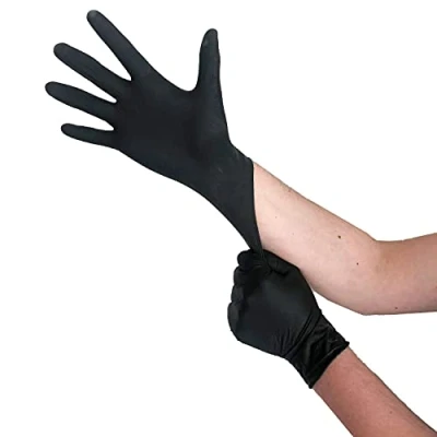 Bild av engångshandskar svart latex, XL, 100 stycken, pulverfria, handskar engångshandskar, latexhandskar svart, finns i storlek S, M, L &amp; XL