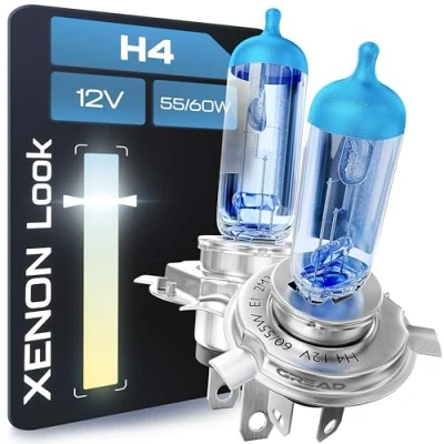 Bild av Gread H4 Låda med halogenlampor, xenon utseende, supervita, 8 500 K, 60/55 W, E certifieringsmärke, 100 % perfekt passform och lång livslängd