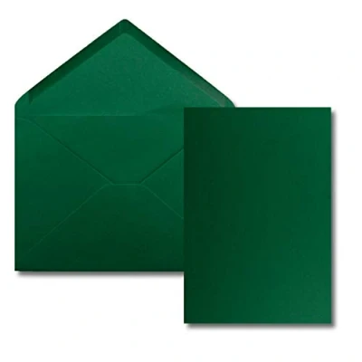 Bild av 50 stycken kort med kuvertset enkelkort Din A5 14,8 x 21 cm mörkgrön kuvert C5 15,4 22 våtlimning