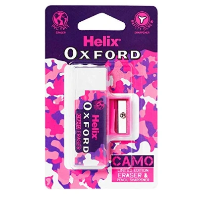 Bild av Helix Oxford Camo radergummi och pennvässare set rosa